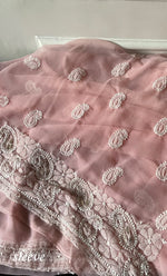 将图像加载到图库查看器中, Women's Lakhnavi Handcrafted Unstitched Faux-Georgette Chikankari Suit Material - HONC0291829