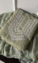 Load image into Gallery viewer, Women's Lakhnavi Handcrafted Unstitched Cotton Chikankari Suit Material - HONC0317004