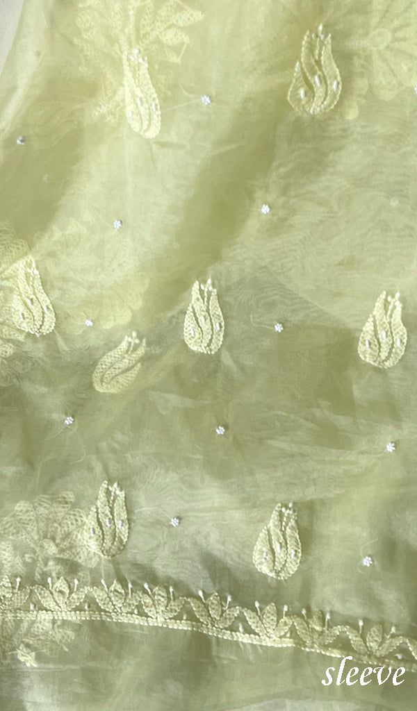 Women's Lakhnavi Handcrafted Organza Chikankari Unstitched Full Suit Material - HONC0271221