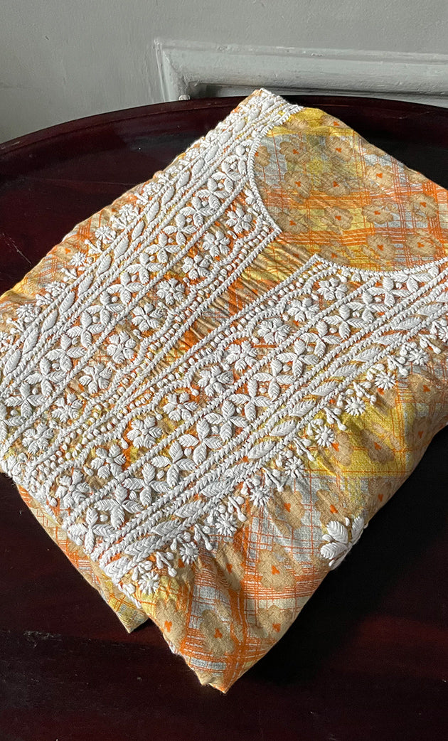 Women's Lakhnavi Handcrafted Cotton Chikankari Unstitched Kurti Fabric - HONC0284379