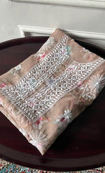 将图像加载到图库查看器中, Disha Women's Lakhnavi Handcrafted Organza Chikankari Unstitched Kurti Fabric - HONC0332146