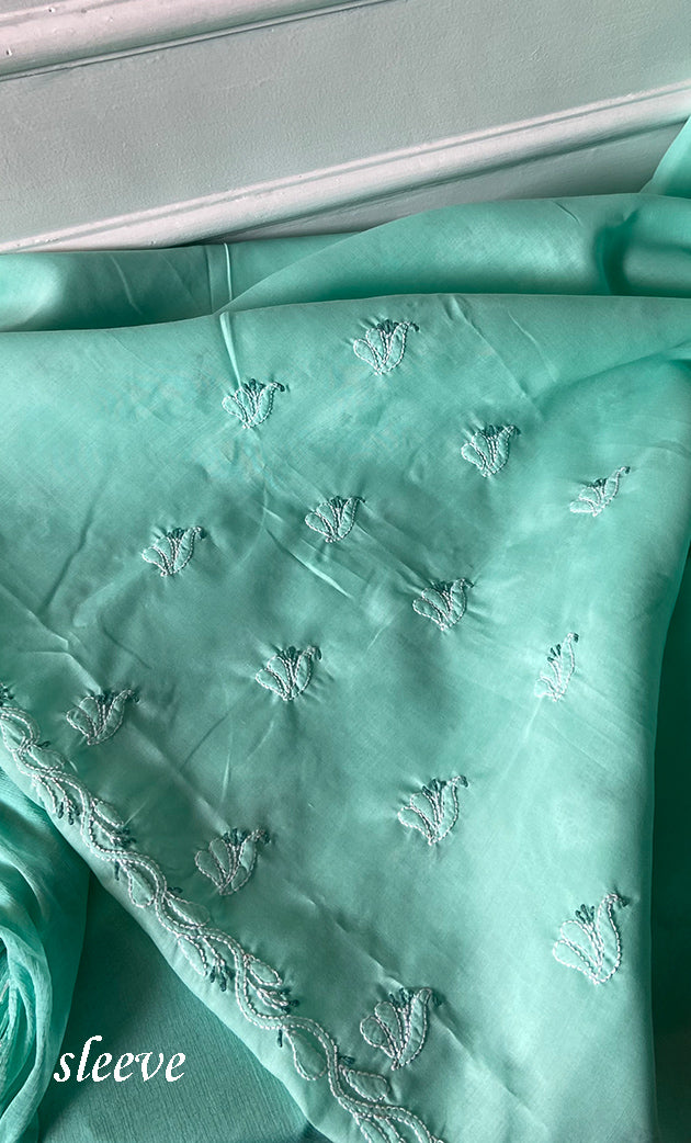 Women's Lakhnavi Handcrafted Unstitched Cotton Chikankari Suit Material - HONC0316589