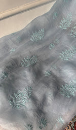 将图像加载到图库查看器中, Women's Lakhnavi Handcrafted Pure Organza Silk Chikankari Unstitched Full Suit Material - HONC0365704
