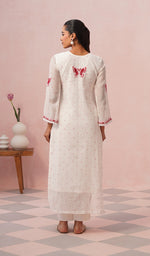 Load image into Gallery viewer, Titlee Women's Lakhnavi Handcrafted Mul Chanderi Chikankari Stitched Kurta, Dupatta And Pant Set - HONC0659745