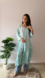 Load image into Gallery viewer, Women's Lakhnavi Handcrafted Muslin Chikankari Kurti - HONC0358930