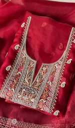 Load image into Gallery viewer, Amara Women's Lakhnavi Handcrafted Pure Organza Chikankari Unstitched Kurta And Dupatta Set - HONC0258851