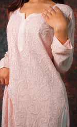 Load image into Gallery viewer, Yusra Women's Lakhnavi Handcrafted Viscose Georgette Chikankari Kurti- HONC0327253