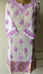 将图像加载到图库查看器中, Women's Lakhnavi Handcrafted Cotton Chikankari Kurti - NC3901