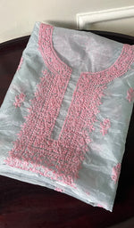 将图像加载到图库查看器中, Lakhnavi 手工制作的欧根纱 Chikankari 未缝合 Kurti 面料 - Honc0133588