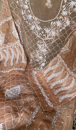 Load image into Gallery viewer, Women's Lakhnavi Handcrafted Pure Organza Chikankari Semi - Stitched Kurta And Dupatta Set- HONC0310093