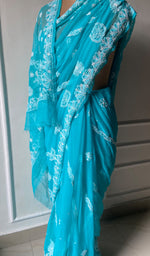 Load image into Gallery viewer, Women's Lakhnavi Handcrafted Faux-Georgette Chikankari Saree - HONC0223883