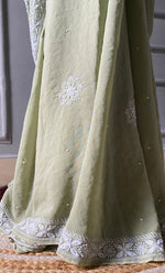 Load image into Gallery viewer, Women's Lakhnavi Handcrafted Pure Silk Georgette Chikankari Saree - HONC0284206