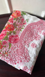 将图像加载到图库查看器中, Women's Lakhnavi Handcrafted Cotton Chikankari Unstitched Kurti Fabric - HONC0284349