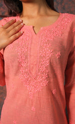 Load image into Gallery viewer, Women's Lakhnavi Handcrafted Cotton Chikankari Top - HONC0331499