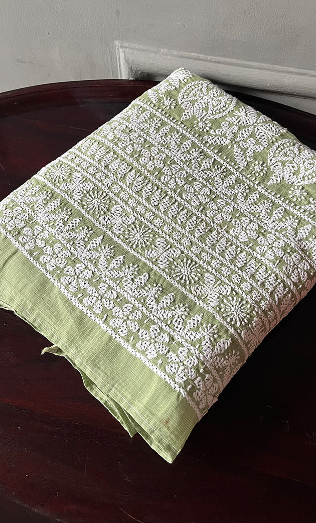 Women's Lakhnavi Handcrafted Kota Cotton Chikankari Unstitched Kurti Fabric - HONC0304000