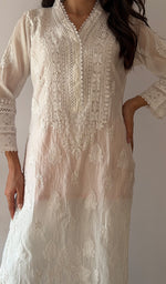 将图像加载到图库查看器中, Women's Lucknowi Handcrafted Mul Chanderi Stitched Chikankari Kurta And Plazzo Set- HONC0378810