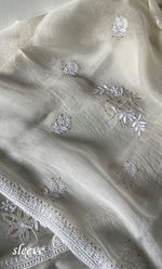 Load image into Gallery viewer, Women's Lakhnavi Handcrafted Pure Organza Chikankari Unstitched Kurta And Dupatta Set- HONC0320499
