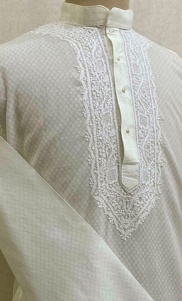 Men's Lucknowi Handcrafted Cotton Chikankari Kurta - HONC021589