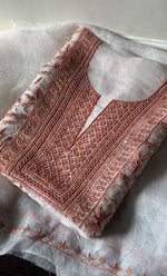 将图像加载到图库查看器中, Women's Lakhnavi Handcrafted Pure Organza Chikankari Unstitched Kurta And Dupatta Set- HONC0271902
