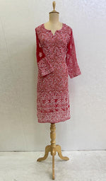 将图像加载到图库查看器中, Lucknowi 手工制作的人造乔其纱 Chikankari Kurti - HONC078882