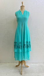 将图像加载到图库查看器中, sabia Women's Lakhnavi Handcrafted Faux-Georgette Chikankari Dress - HONC0137230