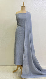 Load image into Gallery viewer, Women's Lakhnavi Handcrafted Cotton Chikankari Suit Material- HONC084639