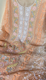 Load image into Gallery viewer, Women's Lakhnavi Handcrafted Organza Chikankari Unstitched Kurta And Dupatta Set- HONC0SOLD