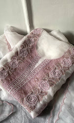 Load image into Gallery viewer, Mehnaj Women's Lakhnavi Handcrafted Pure Organza Chikankari Unstitched Kurta And Dupatta Set- HONC0316110