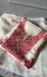 Load image into Gallery viewer, Women's Lakhnavi Handcrafted Pure Organza Chikankari Unstitched Kurta And Dupatta Set- HONC0310179