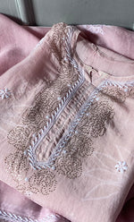 Load image into Gallery viewer, Women's Lakhnavi Handcrafted Pure Organza Chikankari Semi - stitched Kurta And Dupatta Set- HONC0309150