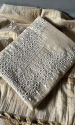 Load image into Gallery viewer, Women's Lakhnavi Handcrafted Tissue Chanderi Unstitched Kurta And Dupatta Set - HONC0282346