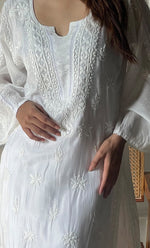 将图像加载到图库查看器中, Women's Lucknowi Handcrafted Muslin Chikankari Kurti - HONC0292591