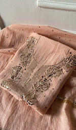 Load image into Gallery viewer, Women's Lakhnavi Handcrafted Mul Chanderi Unstitched Kurta And Dupatta Set - HONC0322420