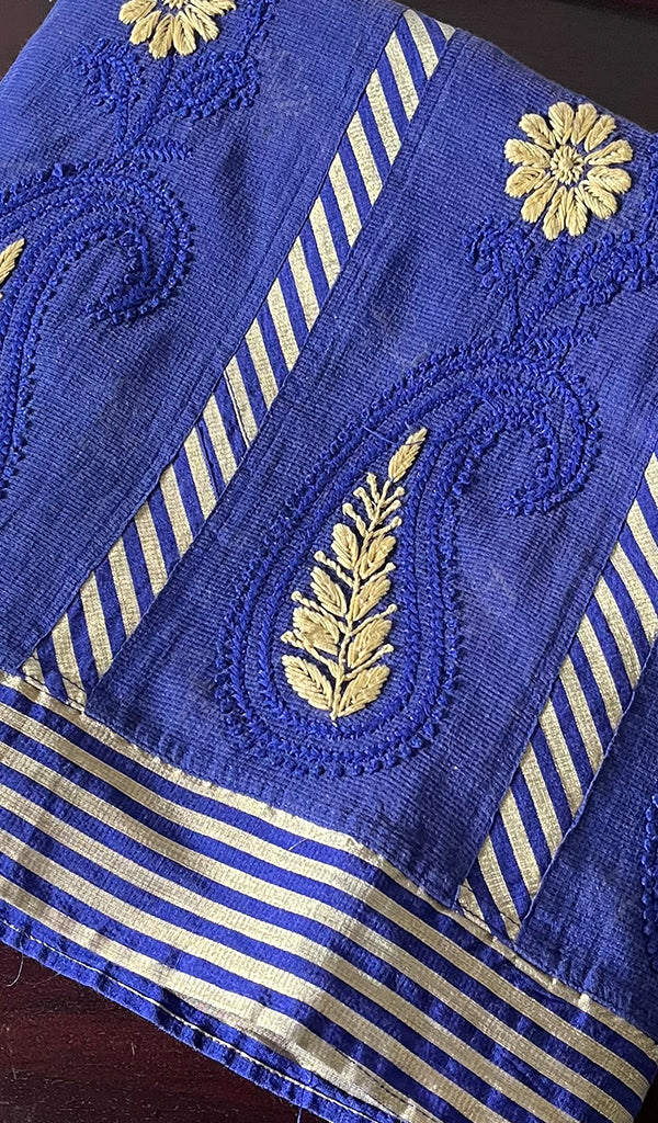 Women's Lakhnavi Handcrafted Kota Cotton Chikankari Unstitched Kurti Fabric - N7567