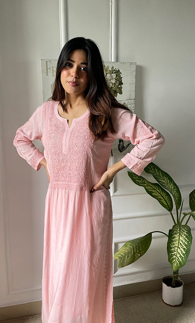 Rooh Women's Lucknowi Handcrafted Modal Cotton Chikankari Kurti - HONC0264944