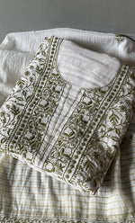 Load image into Gallery viewer, Women's Lakhnavi Handcrafted Mul Chanderi Unstitched Kurta And Dupatta Set- HONC0278947