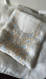 将图像加载到图库查看器中, Women's Lakhnavi Handcrafted Pure Organza Chikankari Unstitched Kurta And Dupatta Set- HONC0283105