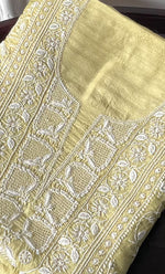 将图像加载到图库查看器中, Women's Lakhnavi Handcrafted Munga Silk Chikankari Unstitched Kurti Fabric - HONC0316124