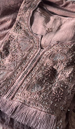 将图像加载到图库查看器中, Women's Lakhnavi Handcrafted Mul Chanderi Chikankari Semi Stitched Kurta And Dupatta Set- HONC0286650