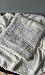 Load image into Gallery viewer, Women's Lakhnavi Handcrafted Pure Silk Georgette Chikankari Kurta And Dupatta Set- HONC0289957