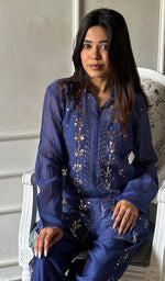 Load image into Gallery viewer, Emma Women's Lucknowi Handcrafted Mul Chanderi Stitched Chikankari Kurta And Plazzo Set- HONC0338383