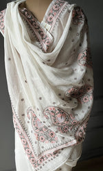 Load image into Gallery viewer, Women's Lakhnavi Handcrafted Mul Chanderi Chikankari Saree - HONC0301813