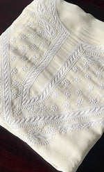 Load image into Gallery viewer, Saima Women's Lakhnavi Handcrafted Pure Silk Georgette Chikankari Kurti Fabric - NC038321