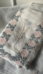 将图像加载到图库查看器中, Women's Lucknowi Handcrafted Pure Organza Silk Chikankari Kurta Dupatta Set - HONC0SOLD