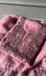 Load image into Gallery viewer, Women's Lakhnavi Handcrafted Pure Organza Chikankari Unstitched Kurta And Dupatta Set- HONC0274532