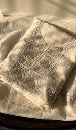 Load image into Gallery viewer, Irum Women's Lakhnavi Handcrafted Mul Chanderi Unstitched Kurta And Dupatta Set - HONC0297199