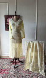 Load image into Gallery viewer, Women's Lakhnavi Handcrafted Mul Chanderi Semi - Stitchd Kurta And Dupatta Set - HONC0322125
