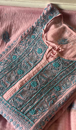Load image into Gallery viewer, Women's Lakhnavi Handcrafted Mul Chanderi Chikankari Semi Stitched Anarkali And Dupatta Set- HONC0286663