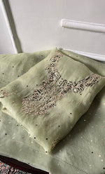 将图像加载到图库查看器中, Women's Lakhnavi Handcrafted Pure Organza Chikankari Unstitched Kurta And Dupatta Set- HONC0332698