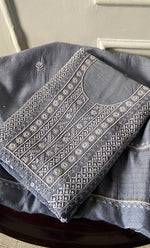 Load image into Gallery viewer, Women's Lakhnavi Handcrafted Unstitched Munga Silk Chikankari Kurta And Dupatta Set- HONC0268577